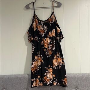 Black and Orange Open Shoulder Dress